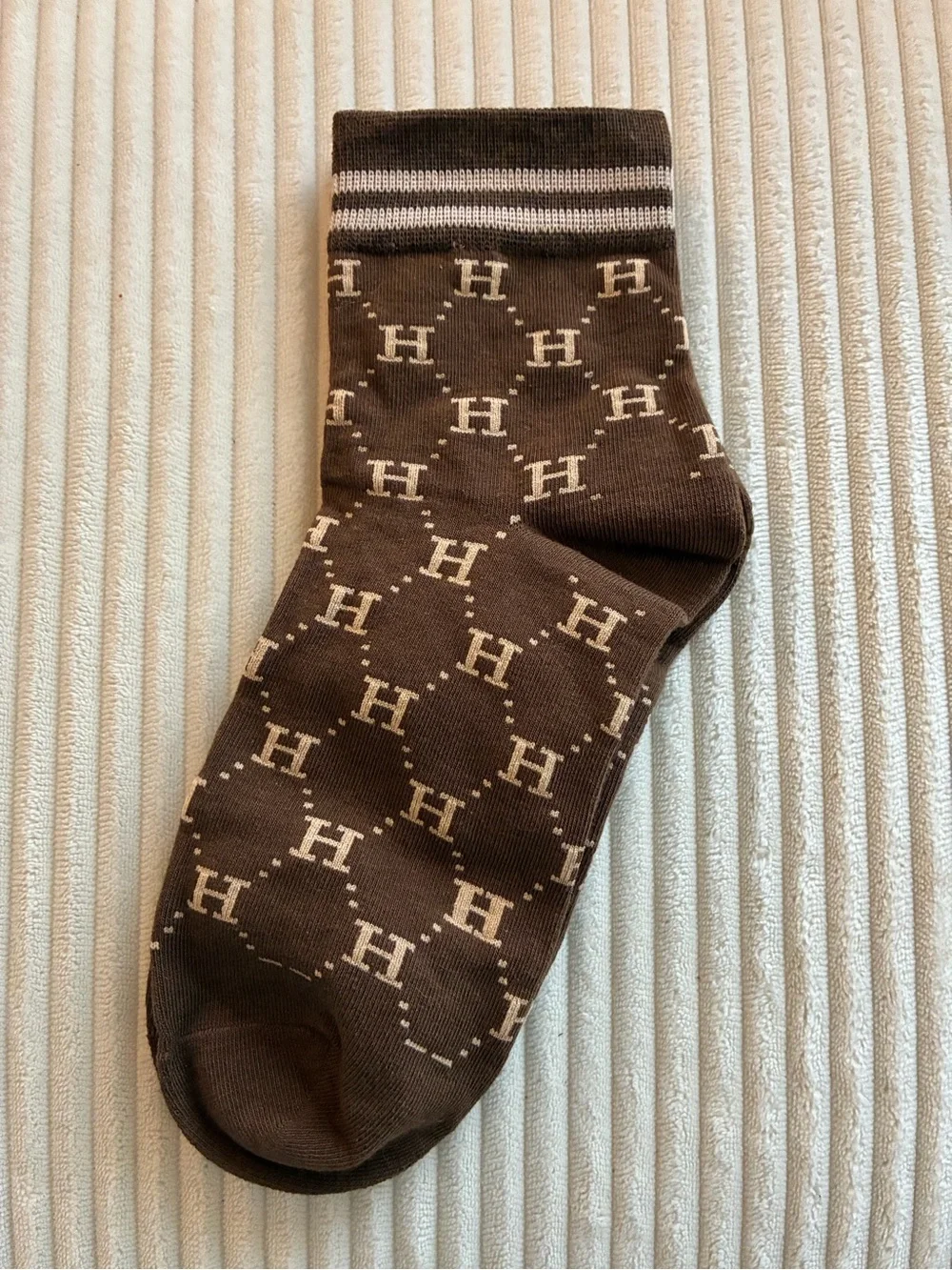 Hermes Brown Logo Pattern Socks